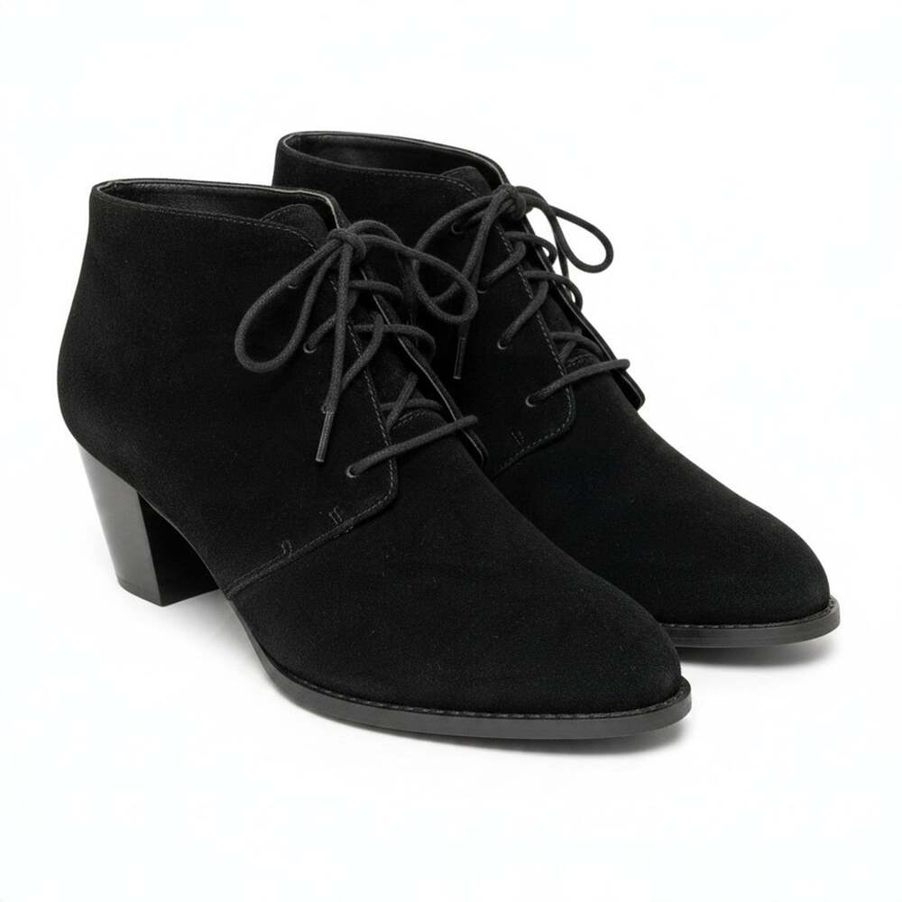 Vionic Sz 8.5W Wide Zenda Lace-Up Ankle Boots 2.5"H Block Heel Black Suede Comfy